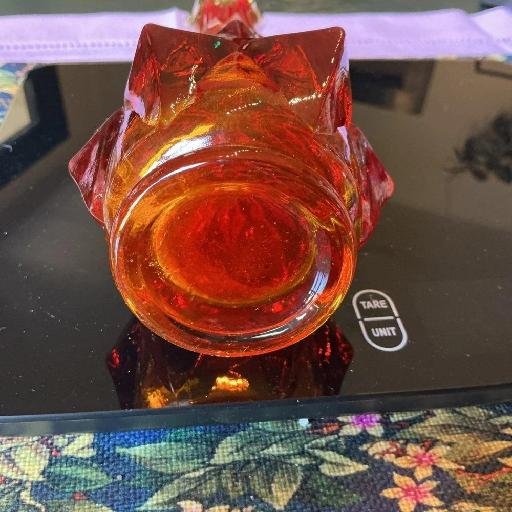MCM‎ Amberina Kanawha Swung Vtg Ombré Art Glass Bud Vase Diamond Cut 9